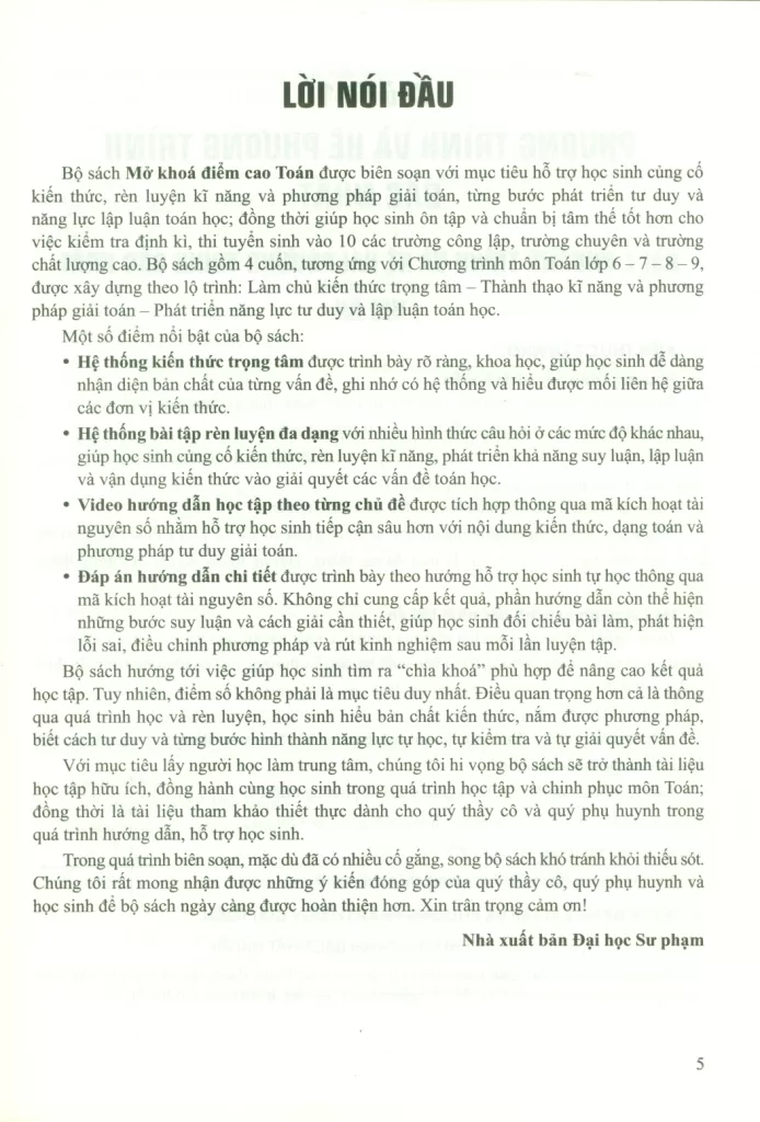 MỞ KHÓA ĐIỂM CAO TOÁN LỚP 9